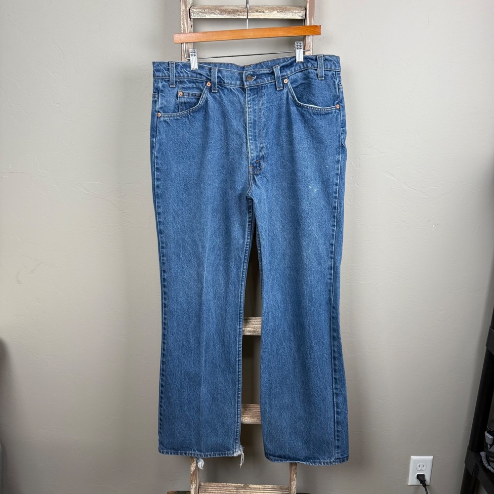 Vintage 80s Levi 517‎ Orange Tab Bootcut Denim blue Jeans size 36x31, USA